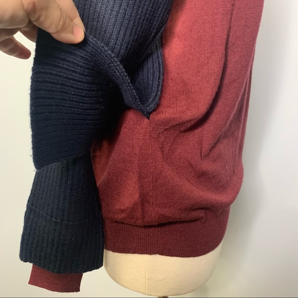 Alexander McQueen Navy Burgundy Mixed Media Knit Color Block Turtleneck Sweater - Picture 6 of 10